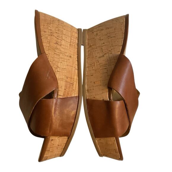 Franco Sarto Frost 2 Platform Wedge Heel Sandals 8M Open Toe Mules Leather Brown - Picture 10 of 11